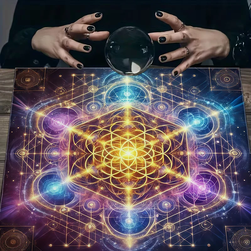 Tarot Cloth Astrology Tarot Cloth Three Card Spread , 1pc Sacred Geometry Metatron Cube Printed Tarot Tablecloth, Card Cushion,