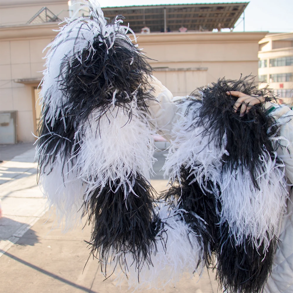 

High Quality Ostrich Feathers Boa Trims 20Ply Natural Fluffy Black White Plumas Crafts for Wedding Party Clothing Stage Decor 2M