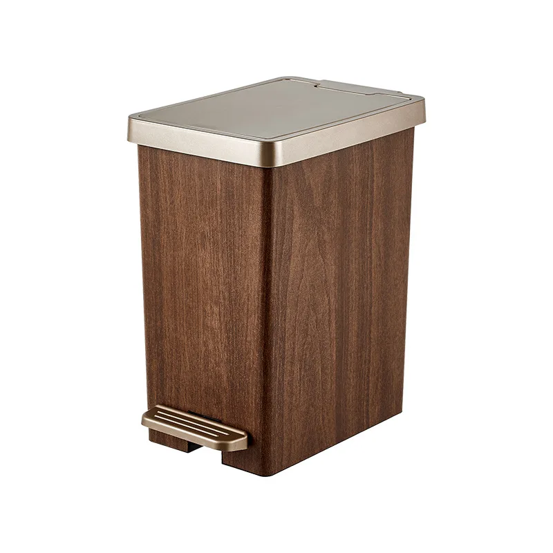 Household High-end Sealed Trash Can with Lid and Double-open Design Kitchen Storage Wooden Grain Trash Can Waste Bins