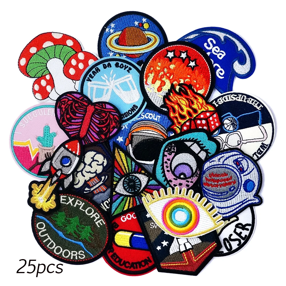 25Pcs/Lot Flame Astronaut Loser Embroidered Applique Sewing Clothes Accessories Apparel Sewing Supplies Patch Decoration