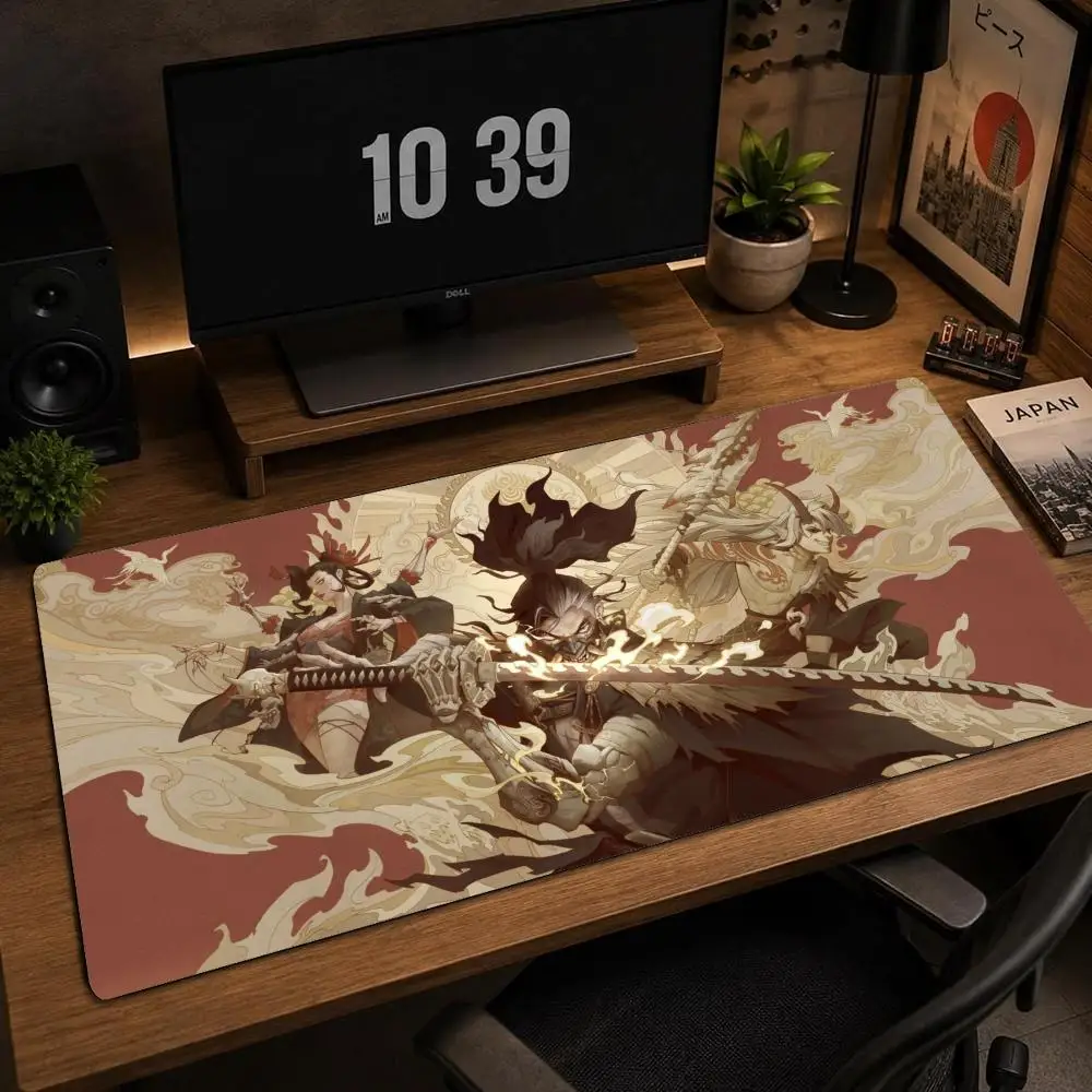 XXL Oriental Samurai Oni Mousepad Cloud Crane Deskmat Non-Slip Rubber Gaming PC Keyboard Desk Mats Gamer Large Mouse Mats