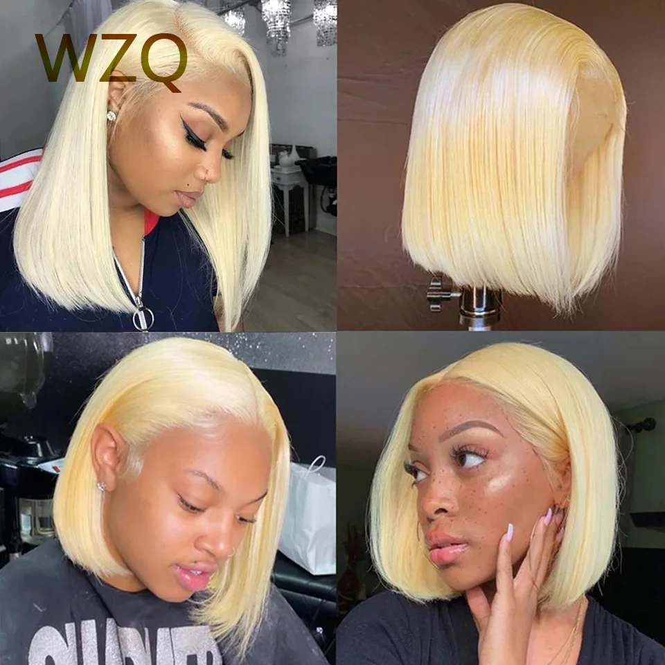 

180 Density 13x4 HD Transparent Lace Frontal Wigs 613 Short Straight Bob Brazilian Colored Human Hair Wig For Women Pre Plucked