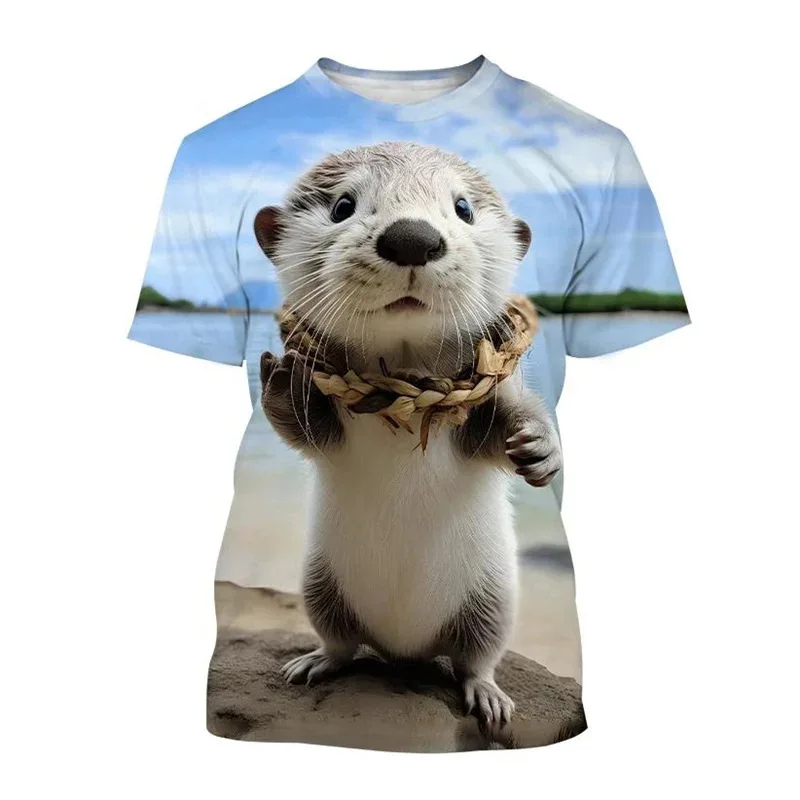 New Funny Cute Otter Print Men\'s T-shirts 3D Trendy Women\'s Short Sleeve Tee Summer Oversized Couple Streetwear Kid Top Clothing