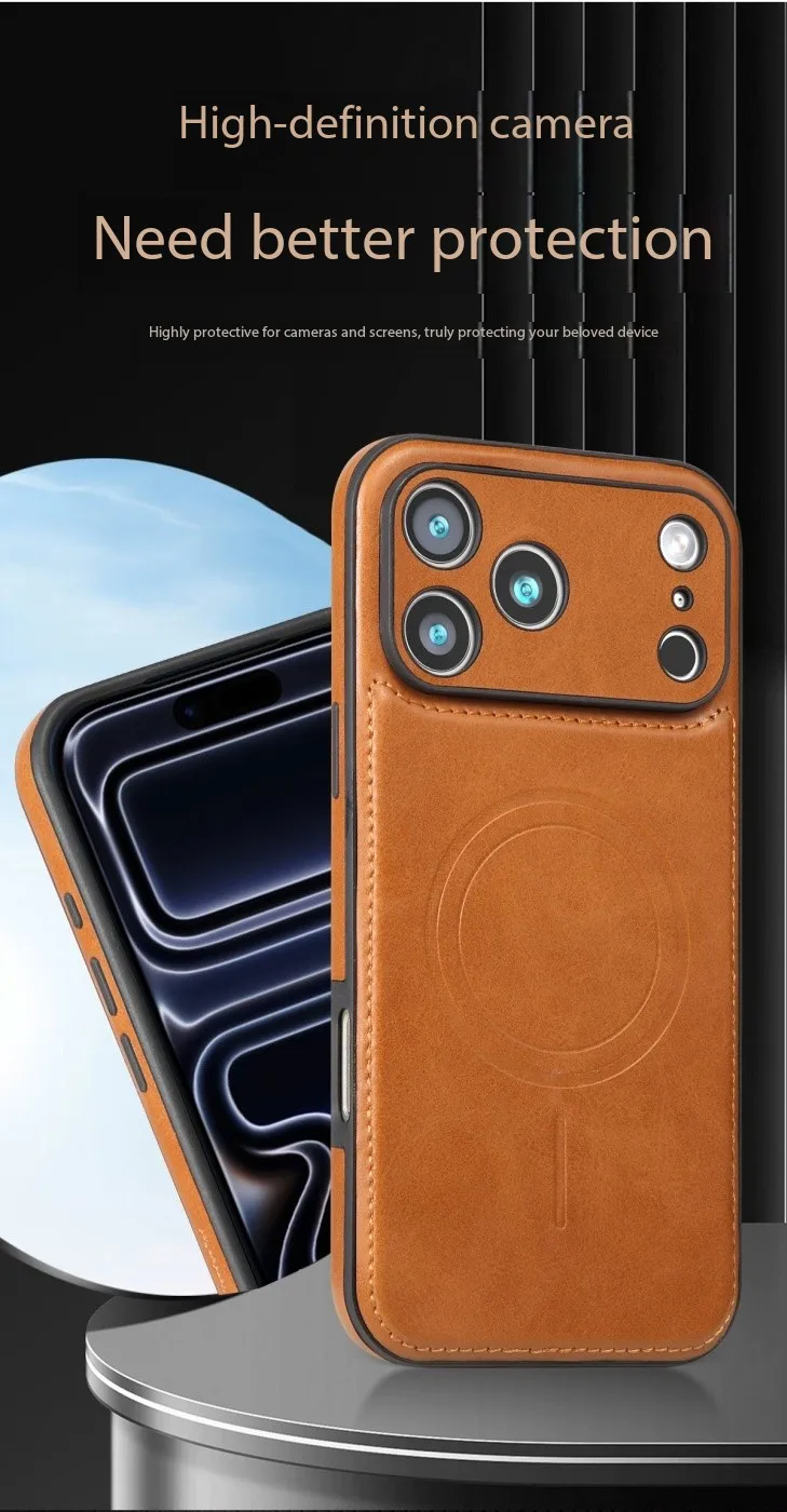 Luxuriöse Starke Magnetische Lederhülle für Apple iPhone 18 17 Pro Max 16 15 14 Plus 13 12 18Pro Kabellose Stoßfeste MagSafe-Hülle – Detail 5