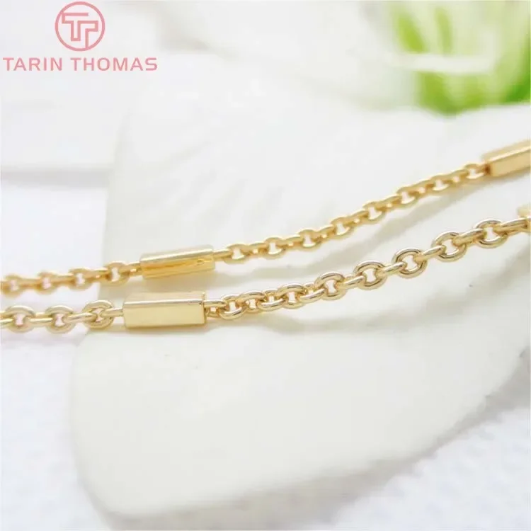 (4223)2 Meters 1.6MM 24K Champagne Gold Color Copper Round O Shape Link with Rectangle Tube Chains Necklace Chains High Quality