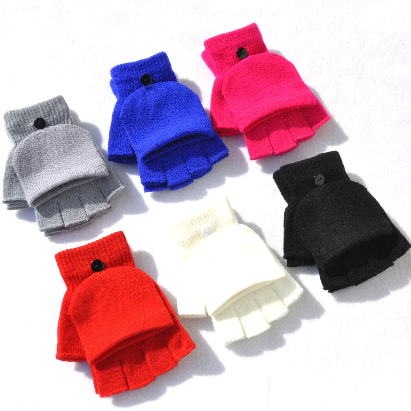 Knitted Flip Cover Half Finger Gloves Winter Women Men Student Solid Warmer Gloves Girl Mittens Female Lady Cycling Gloves New