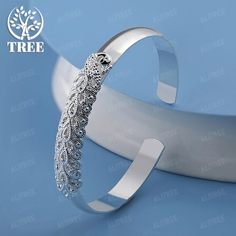 

925 Sterling Silver Original Design Peacock Opening Bangle For Men Women Birthday Wedding Party Fashion Jewelry Gift Accessories