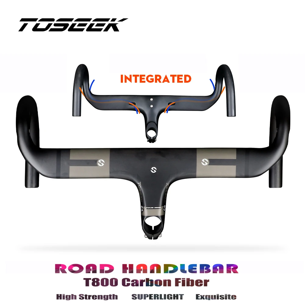 

TOSEEK Full Carbon Fiber Integrated Road Bicycle Handlebar Bike Handle Bent Bars with Stem 28.6MM 400/420/440mm UD Matt Black