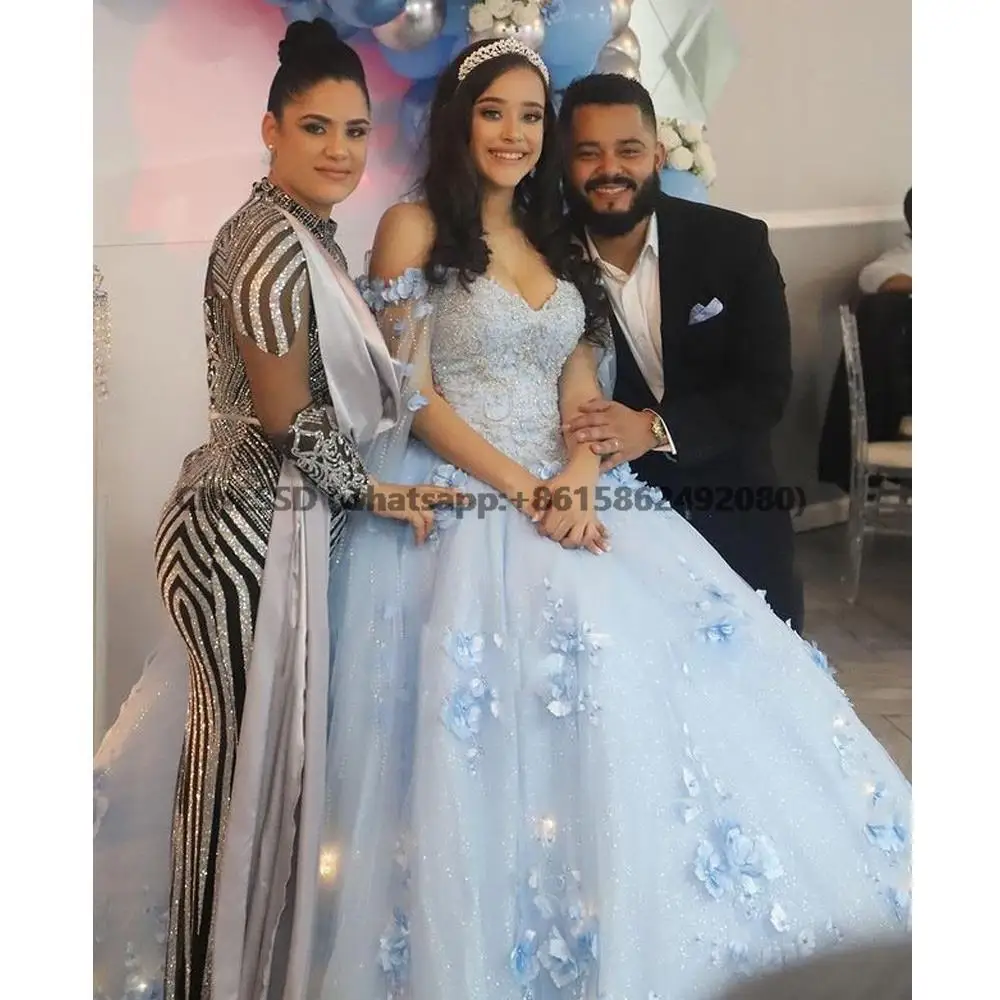 Hemelsblauwe Kralen Baljurk Prinses Sweet 16 Jurk Quinceanera Jurken Sweetheart Vestidos De 15 Años