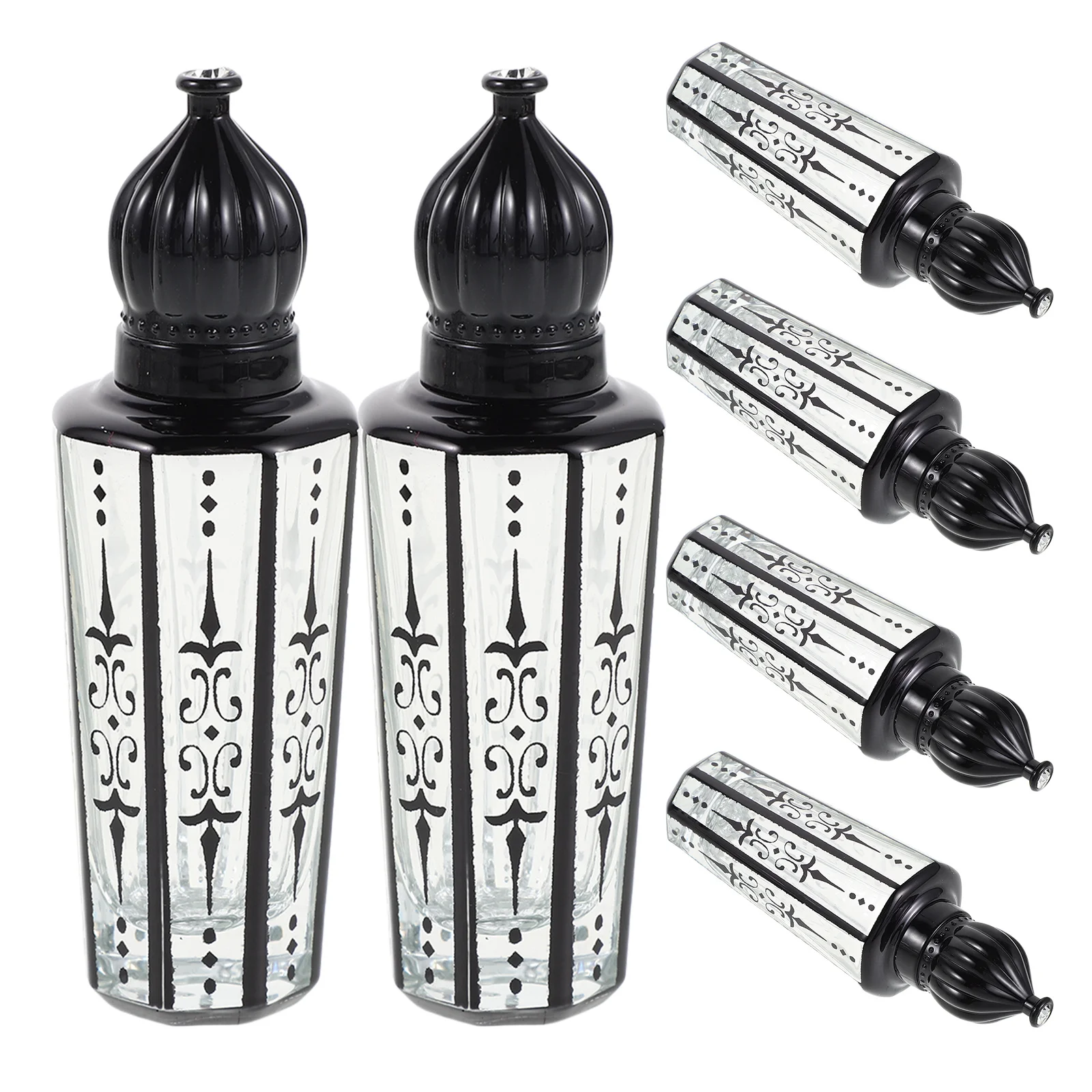 

6Pcs Refillable Perfume Roller Bottles Black Glass 15ml Engraved Roll on Bottles Essential Oil Aromatherapy Travel