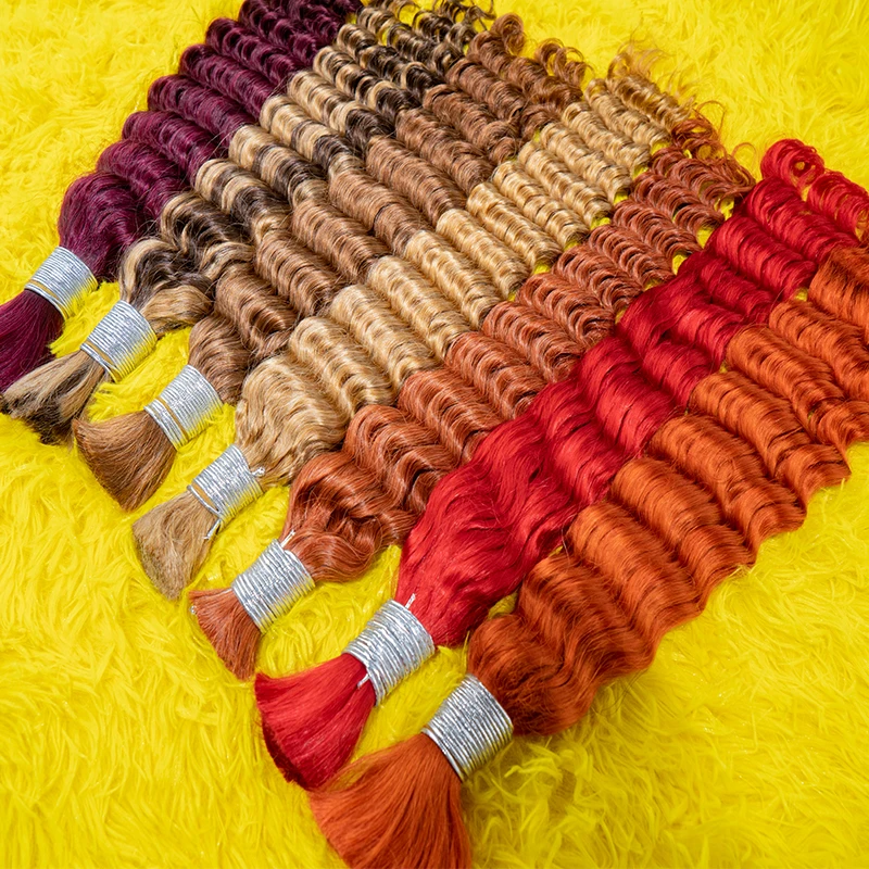 ディープウェーブヘアバルク 100% 人毛エクステ ウェフトなし ブロンド カール ナチュラルブラック ベトナム産 ボヘミアンブレイズ 30インチ 卸売