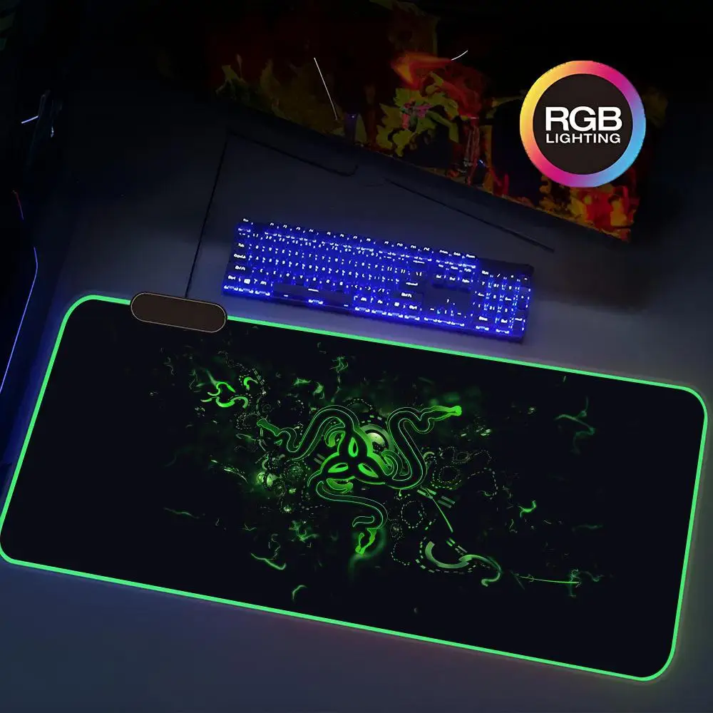 R-Razers Logo Mouse Pad Rgb Gaming Mouse Pad Keyboard Mat Extra Large Computer Desk Mat 80x40cm Sound Pickup Smooth Surface