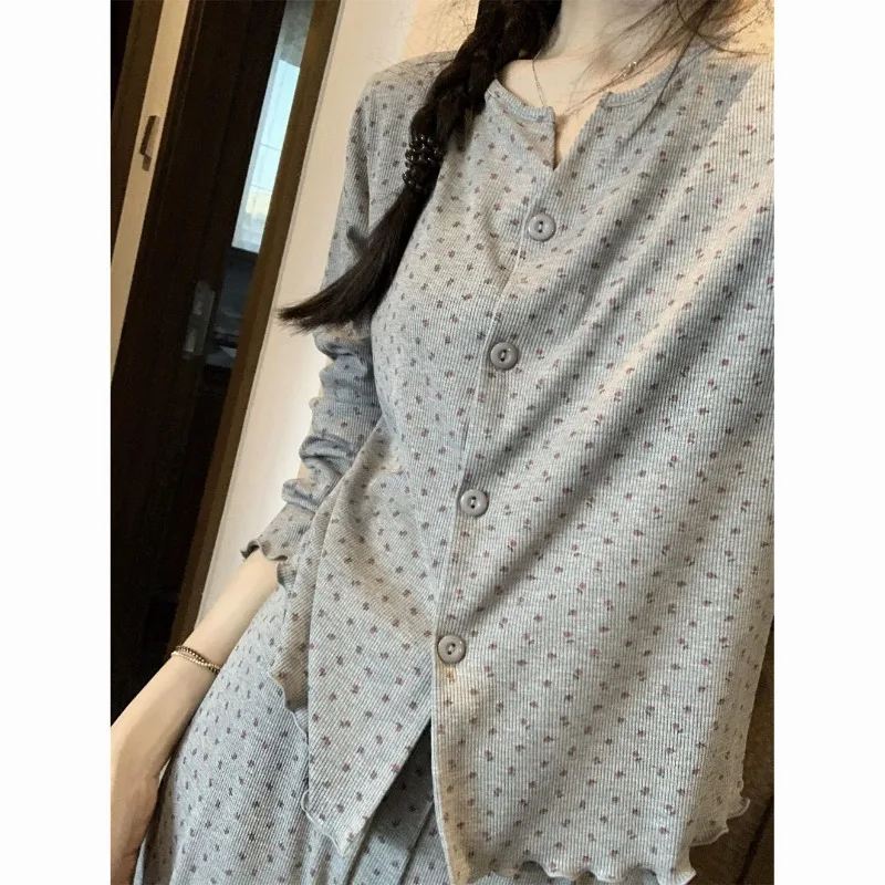 

Floral Women's Pajamas Autumn Sleepwear Korean Piiama Ruffles Pants Sets 2 Pieces Night Wears Button Long Sleeve Home Suit 2025