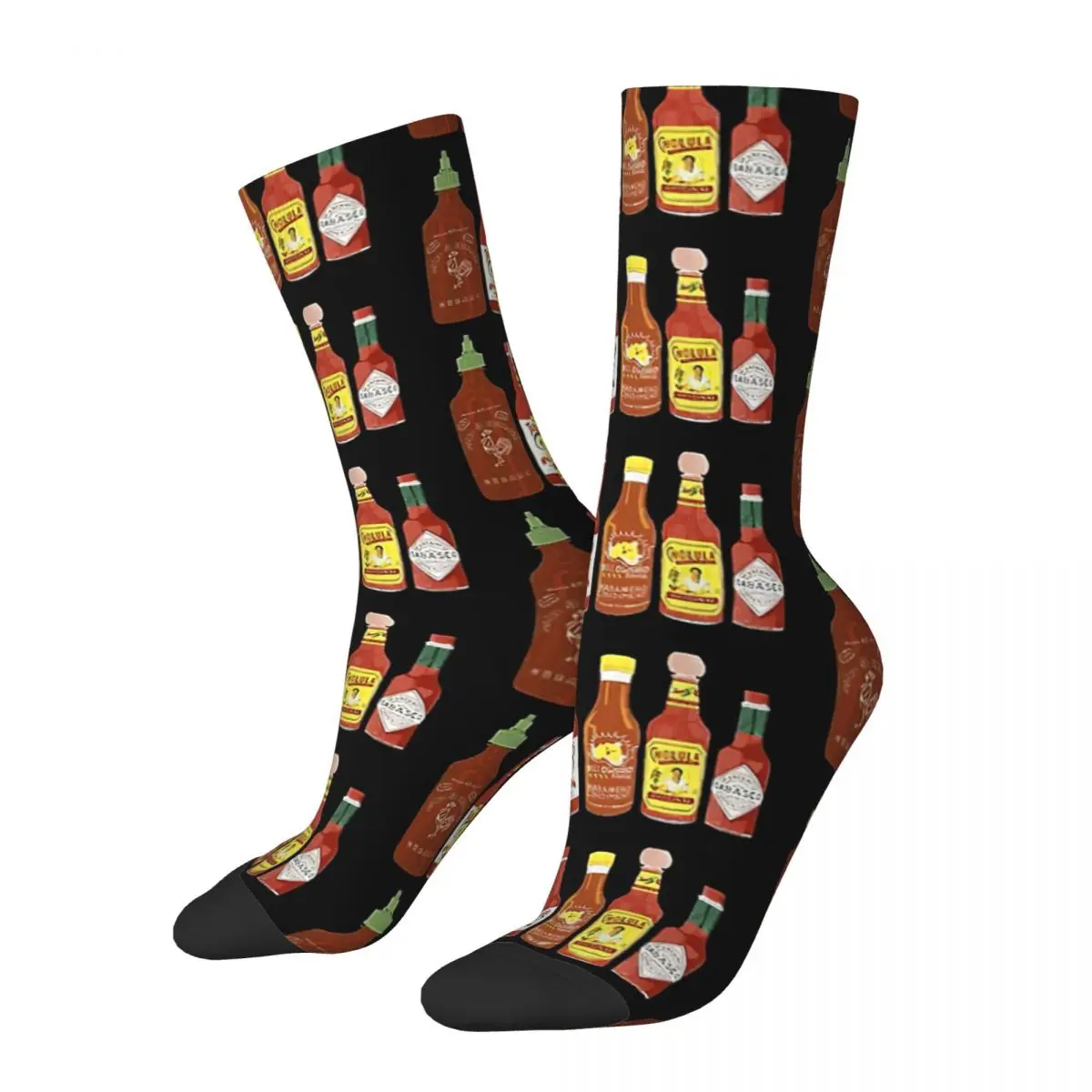 Spicy! Check Out These Hot Sauces On Black Background Adult Socks,Unisex socks,men Socks women Socks