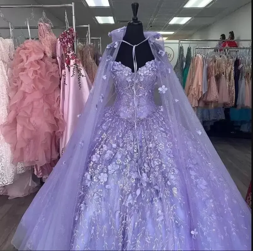 3d apliques de renda doce 16 vestidos quinceanera vestido de baile com envoltórios para meninas de 15 anos de idade xale de baile vestidos de ocasião especial