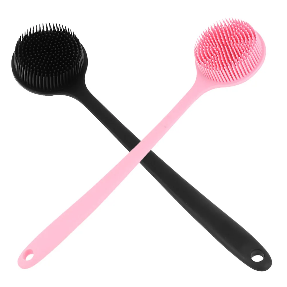 2Pcs Silicone Back Scrubber Long Handle Bath Brush Body Scrubber Shower Brush Hanging Hole Back Washer for Men Women Elderly