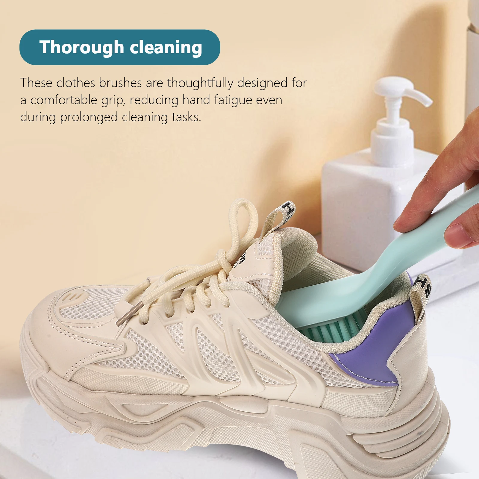 

1 set Cleaning Brush Long Handle Plastic Shoe Cloth Laundry Scrubber Stain Resistant Dense Bristles Household Supplies