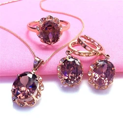 585 purple gold plated 14K rose gold inlaid gemstone earrings for women ring necklace sunflower luxury exquisite jewelry sets