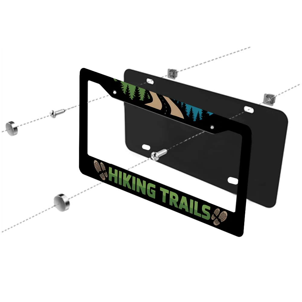 1 قطعة إطار لوحة ترخيص بفتحتين من الألومنيوم الأسود مع نمط مسارات المشي لمسافات طويلة، 6 × 12 بوصة، يتضمن طقم براغي، سيارة مبتكرة قديمة #3