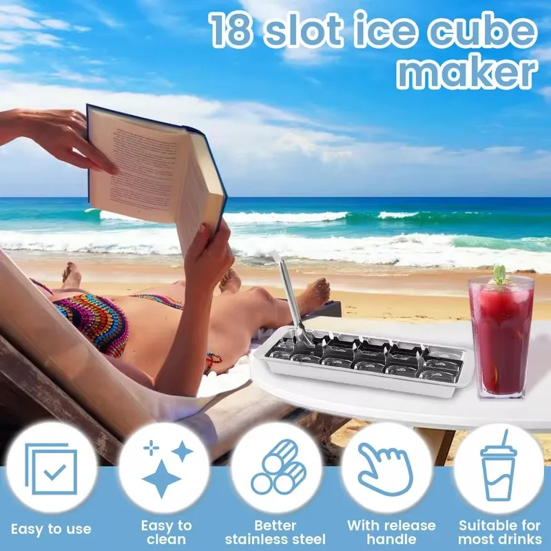 18-Section Stainless Steel Ice Cube Tray with Detachable Frame for Homemade Cubes, Ideal for Gatherings and Everyday Use