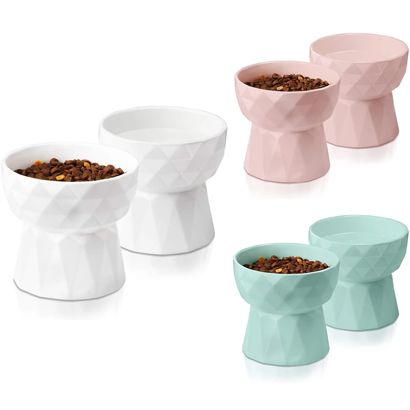 Cat Bowls,Ceramic Cat Bowls Anti Vomiting,Raised-Cat Food And Water Bowl Set For Cats And Small Dogs,13.5 Oz