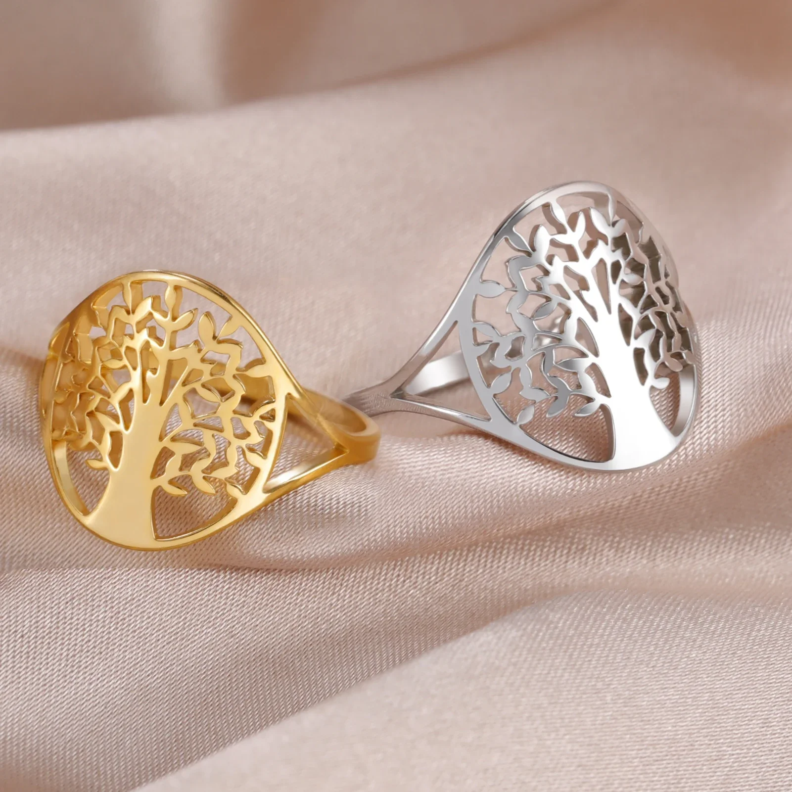 Skyrim Tree of Life Ring for Women New Stainless Steel Gold Color Amulet Jewelry Anniversary Gifts for Friends Rings Wholesale