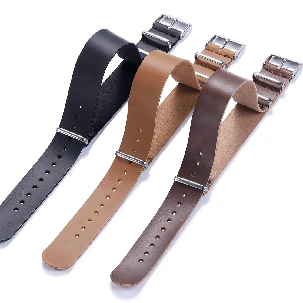 PU Leather Bracelet Watch Accessories Military Watch Band Strap Artificial Leather Watch Strap 18mm 20mm 22mm 24mm