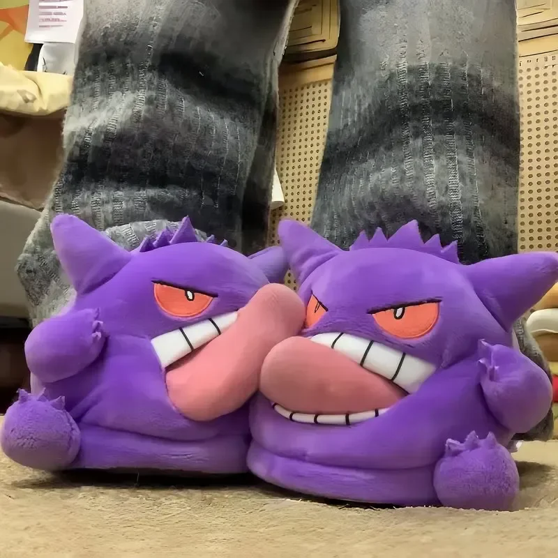 

2026 New Pokemon Gengar Slippers Funny Tongue Out Design Soft Sole Cute Cozy Winter Warm Indoor Couple Home Slippers Toy