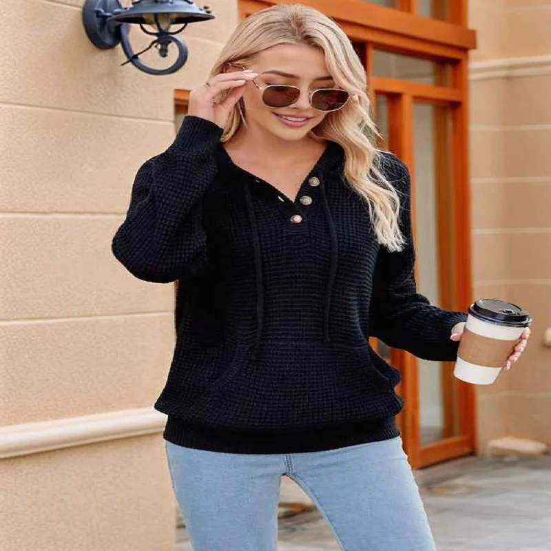 2025 New Women's Solid Color Hooded Sweatshirts Long-Sleeved Drawstring Hoodie With Large Pockets Autumn Casual Pullover Tops