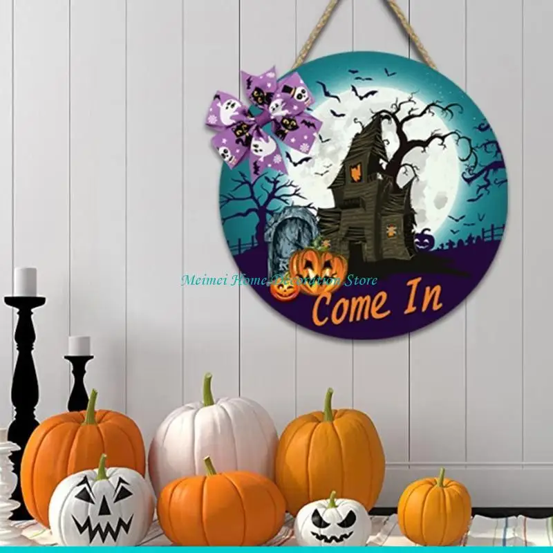 علامة H7BF Door Sign Halloween Signing For Home Outdoor Halloween Decorations Round