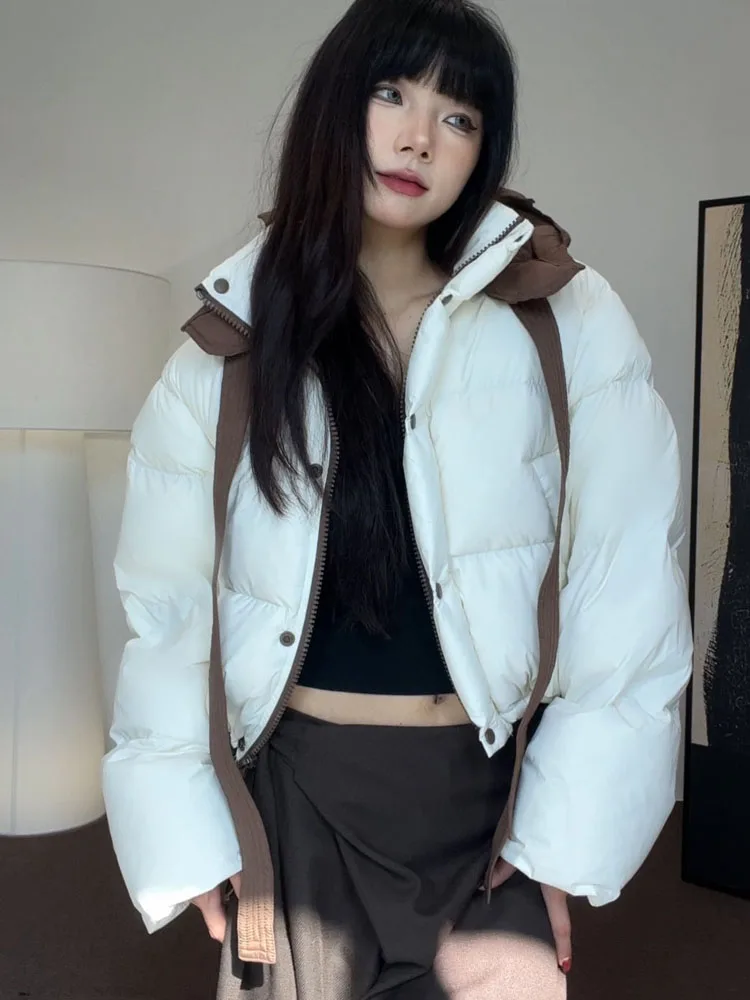 2025 femmes automne hiver nouveau col montant épaissi chaud court à capuche veste décontractée hiver blanc canard vers le bas pain veste