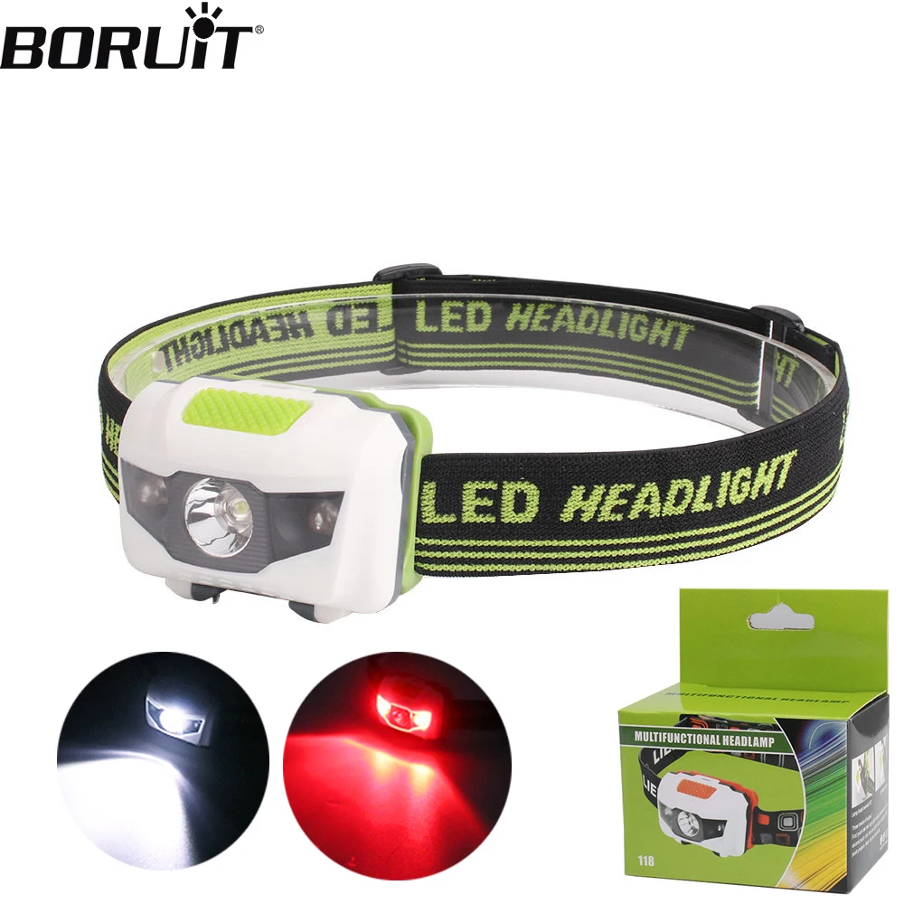 BORUiT LED Mini Headlamps 600LM 4-Modes AAA Battery Head Torch Lightweight Waterproof Head Torch for Camping Hunting Fishing