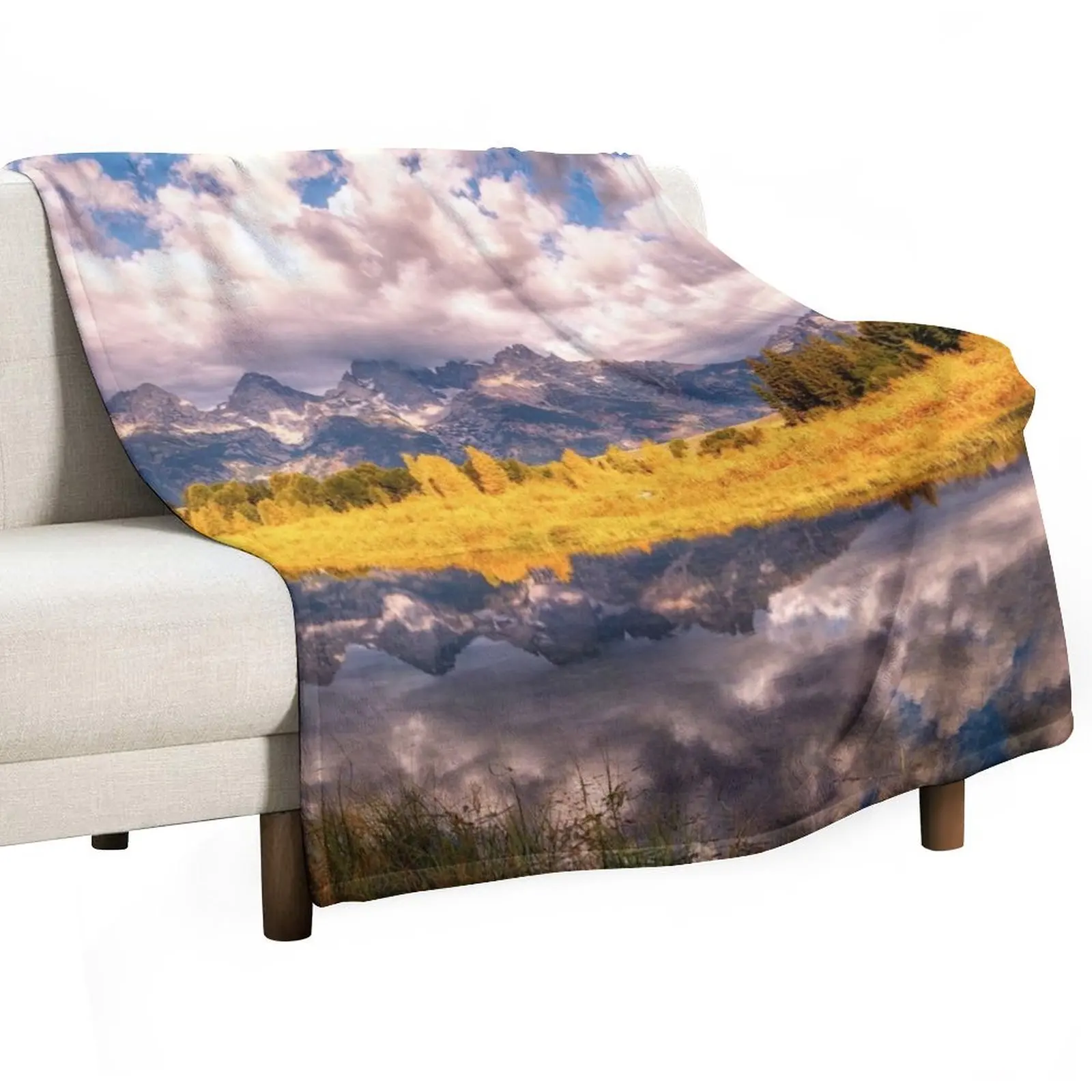 The Grand Tetons Range Reflection Les Trois Tetons Throw Blanket Decoratives Thermals For Travel Warm Plush Blankets