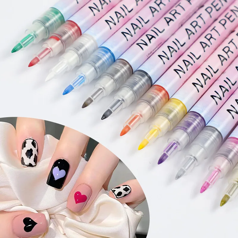 12 Pcs/Set 3D Painted Pen Drawing Nail Point Graffiti Dotting Pen Flower Pen Hook Line DIY Nail Art Gel Nail Polish for Nail