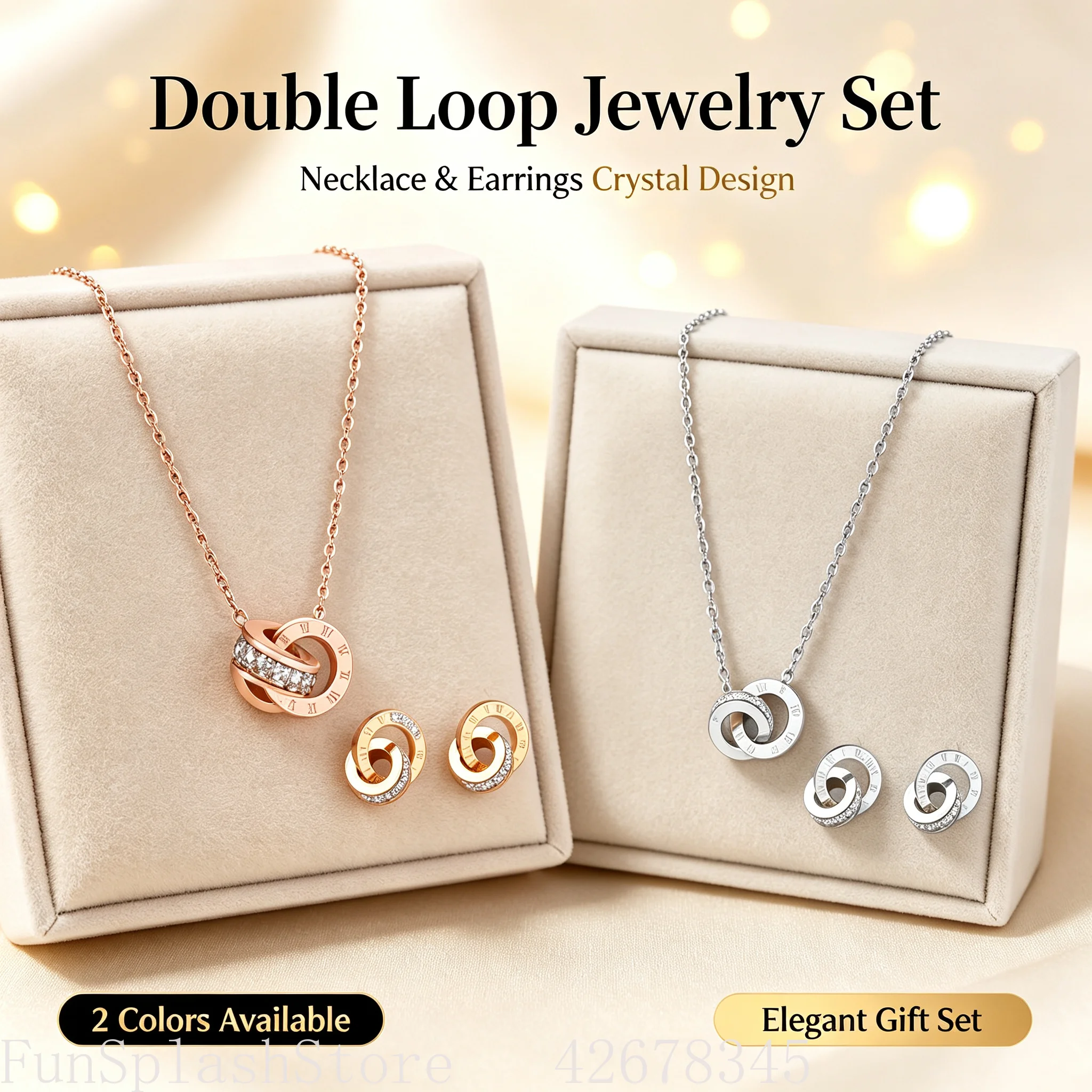 A Set of 3pcs, Elegant And Fashionable Double Ring Roman Numeral Engraved Stainless Steel Necklace And Earring Set, Suitable for Women to Wear Daily And Attend Banquets Or As a Gift