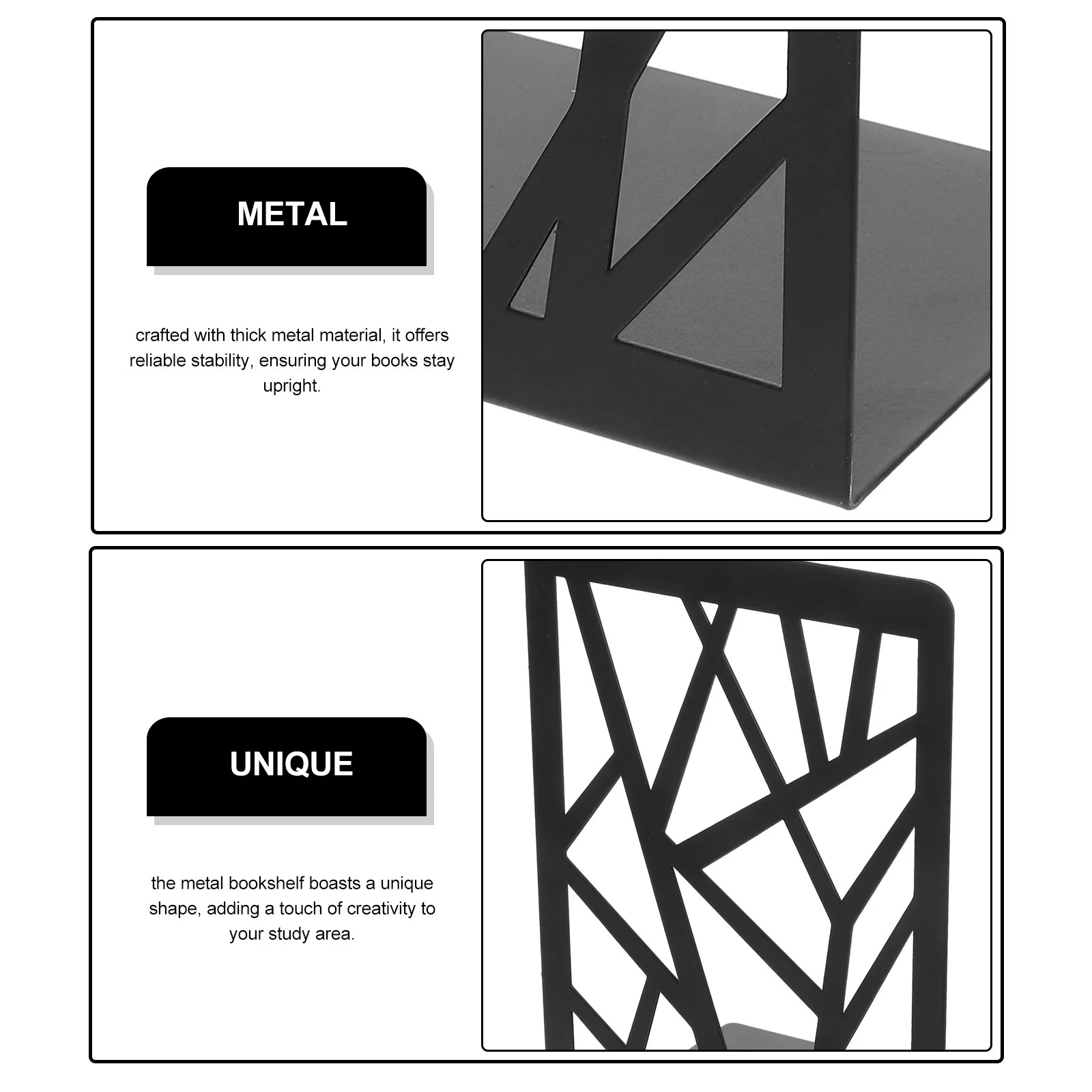 

2Pcs Bookends Metal Heavy Duty Decorative Non-Skid Modern Design for Shelves Desktop Organizer Reading Study Room Storage