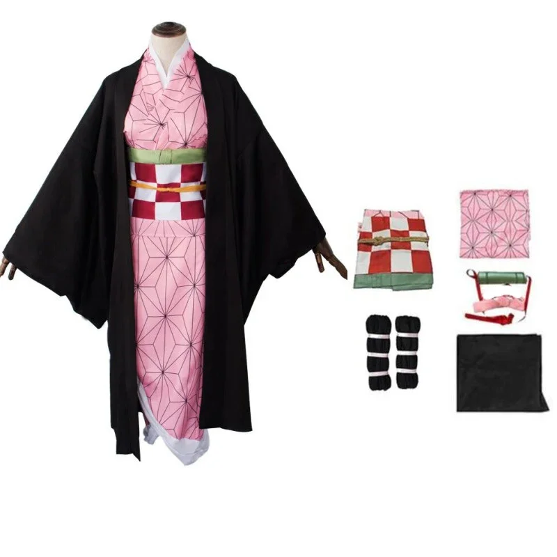 Dämon Slayer Kamado Nezuko Cosplay Halloween Kostüm Party Kleidung Anime Kimetsu Keine Yaiba Outfit Perücke Schuhe Set