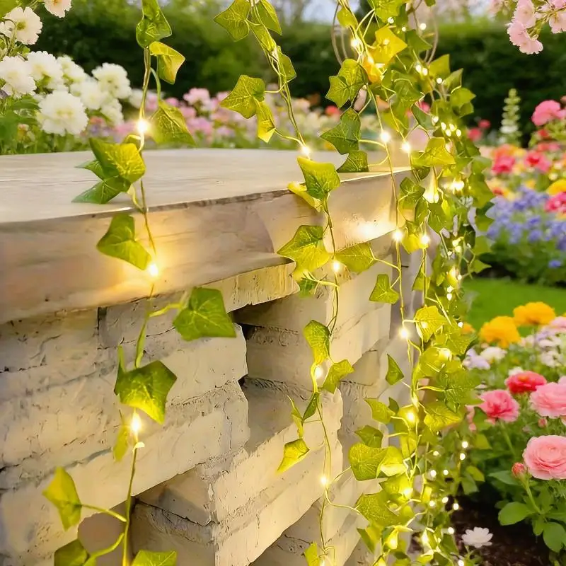Solar Ivy Vine Fairy Lights Outdoor - 7M 50LED Ivy Garland with Lights for Garden, Balcony, Tree, Wedding, Party Decoration