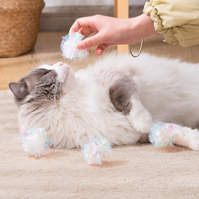 كرات ورقية ملونة، ألعاب صنع الصوت للحيوانات الأليفة، ألعاب القطط، كرات الخدش والعض، تجذب انتباه الحيوانات الأليفة، ألعاب تفاعلية ممتعة #3