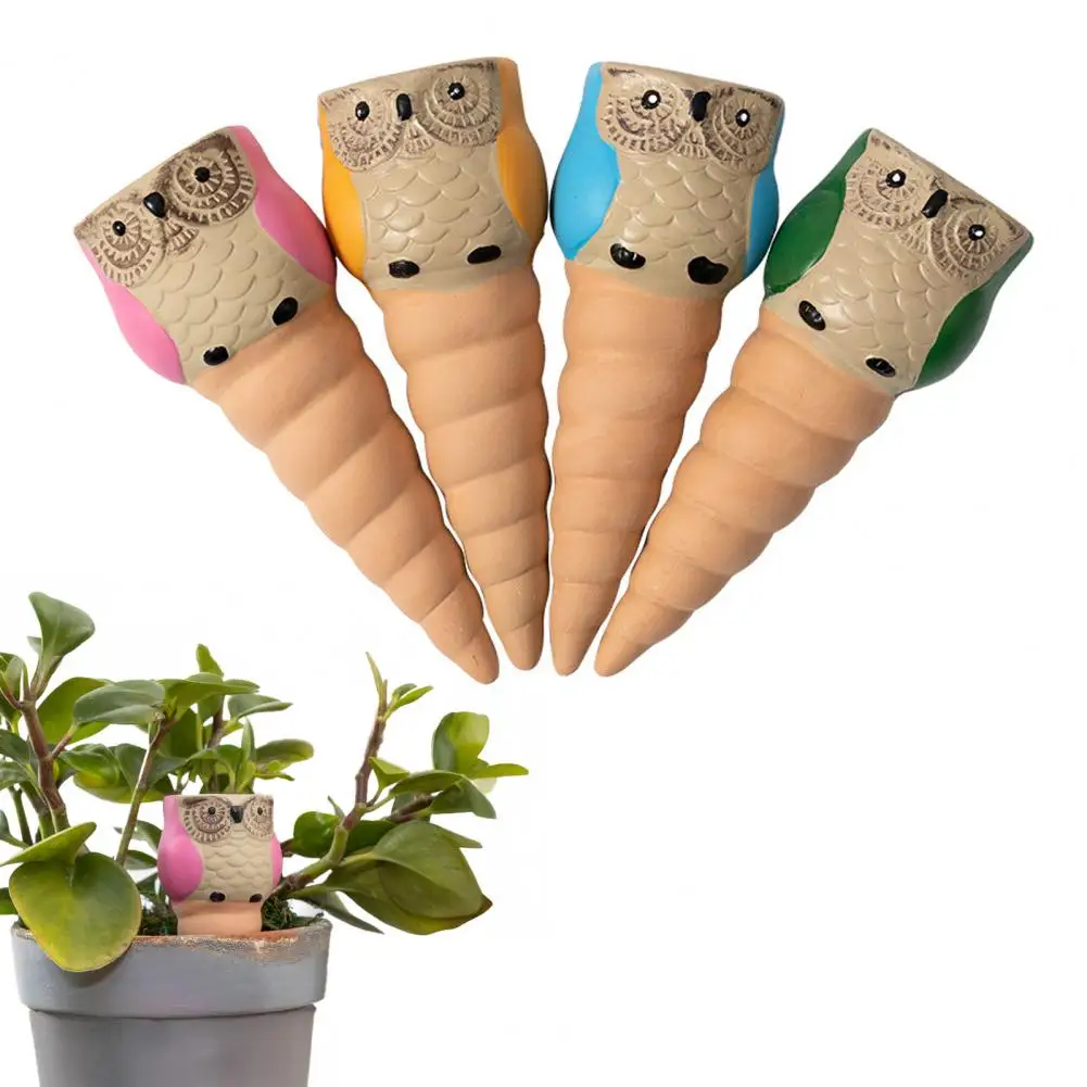 Flower Waterer Self-irrigating Plant Device 4pcs Ceramic Owl Plant Watering Balls Decorative Flower Hydration Devices Slow