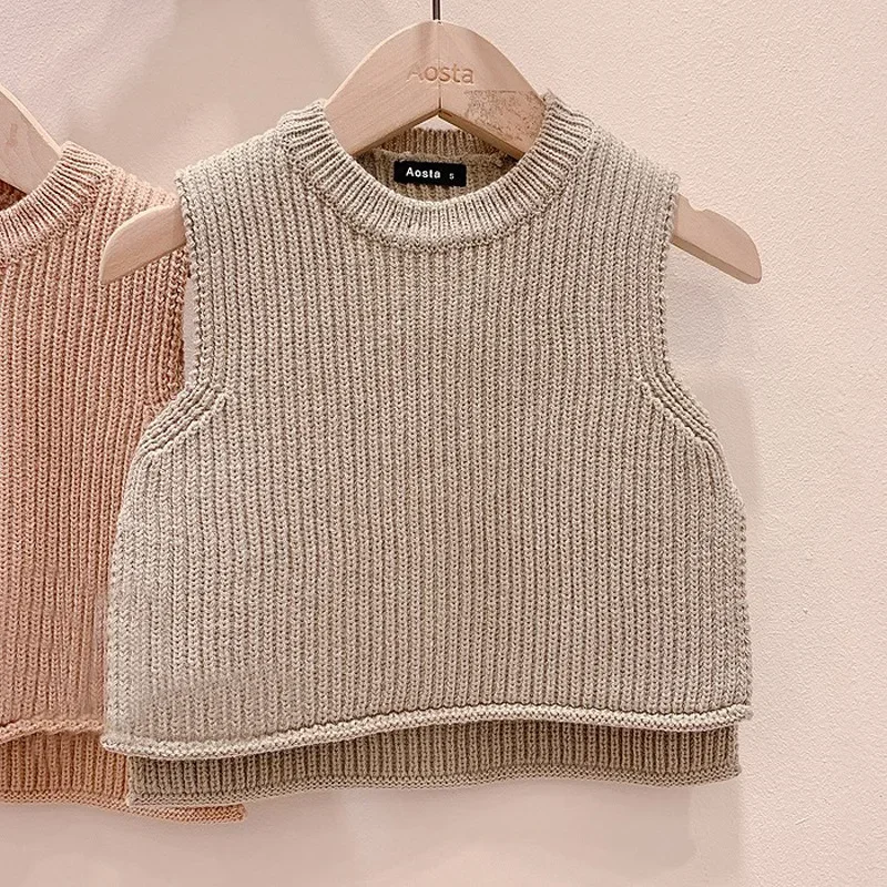 New Spring Autumn Kids Vest For Girls Boys Knitted Sweater Children's Clothing Solid Sleeveless Baby Outwear 1-3T