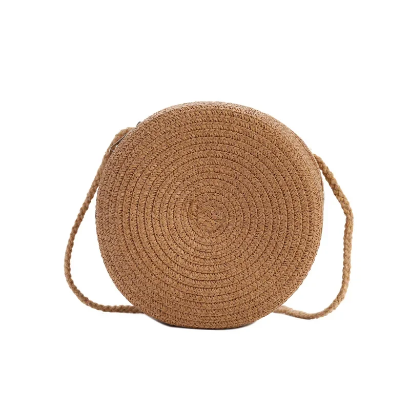 Minimalist Straw Bag Round Crossbody Purse Women Shoulder Vocation Style Handbag