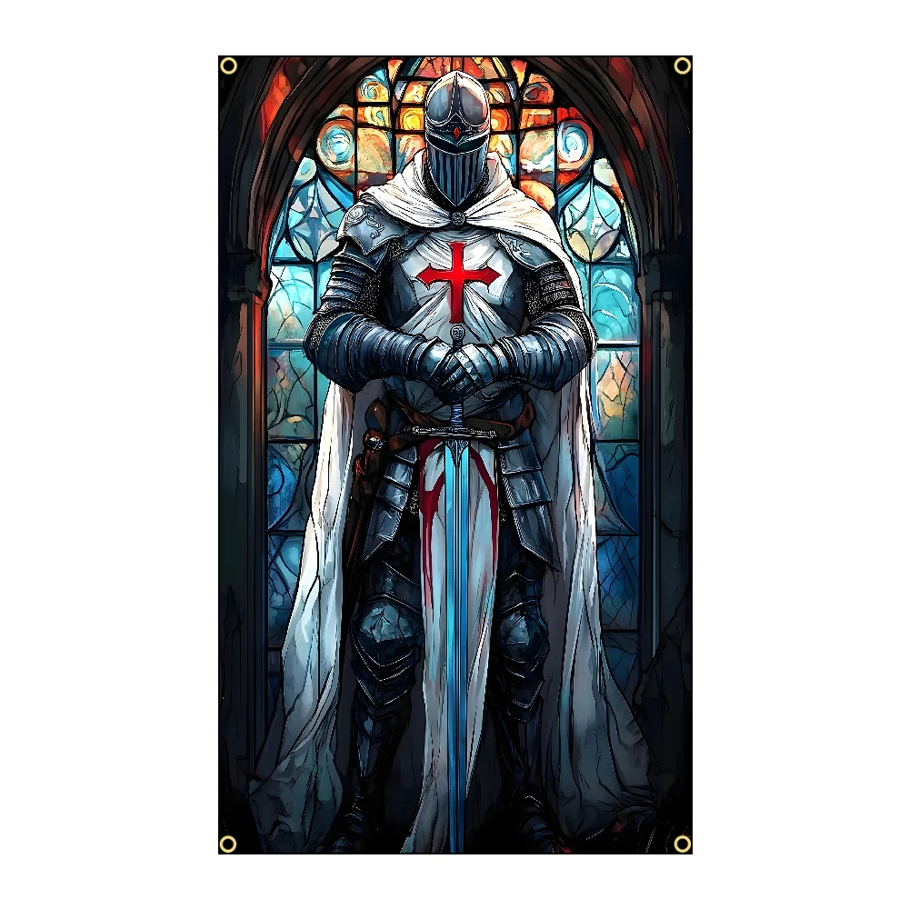 Ritter-Templer-Flagge aus Polyester, bedrucktes Banner für Garagenwandkunst, Außendekoration mit Ösen