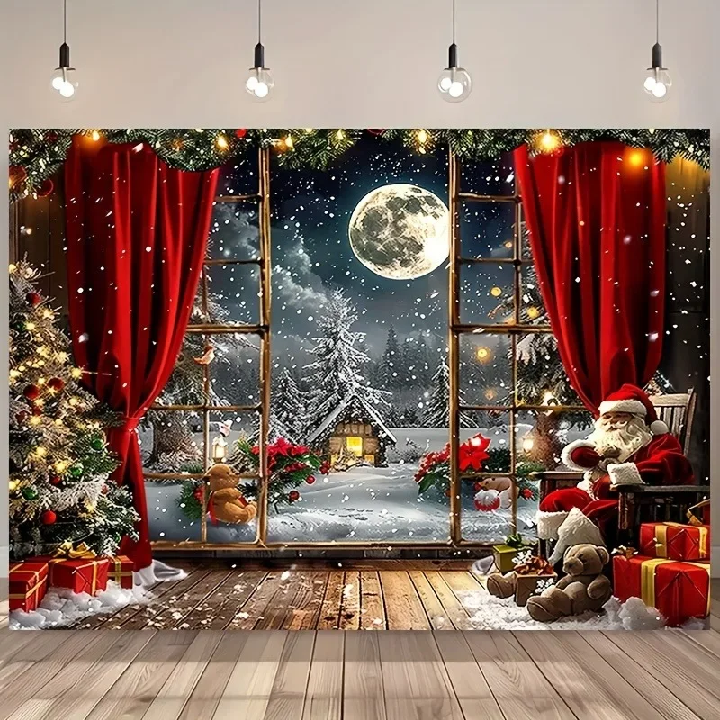 Christmas Day party decoration background cloth Winter night view Santa Claus Christmas Tree tapestry home decoration