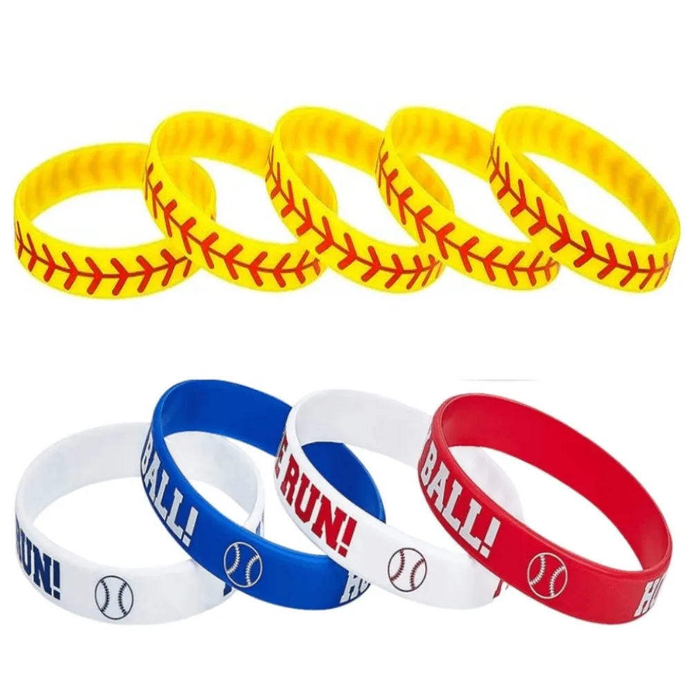 10PCS Home Run Baseball Silicone Bracelet Flat Printed Stylish Sports Rubber Band Durable Play Ball Softball Silicone Bracelet