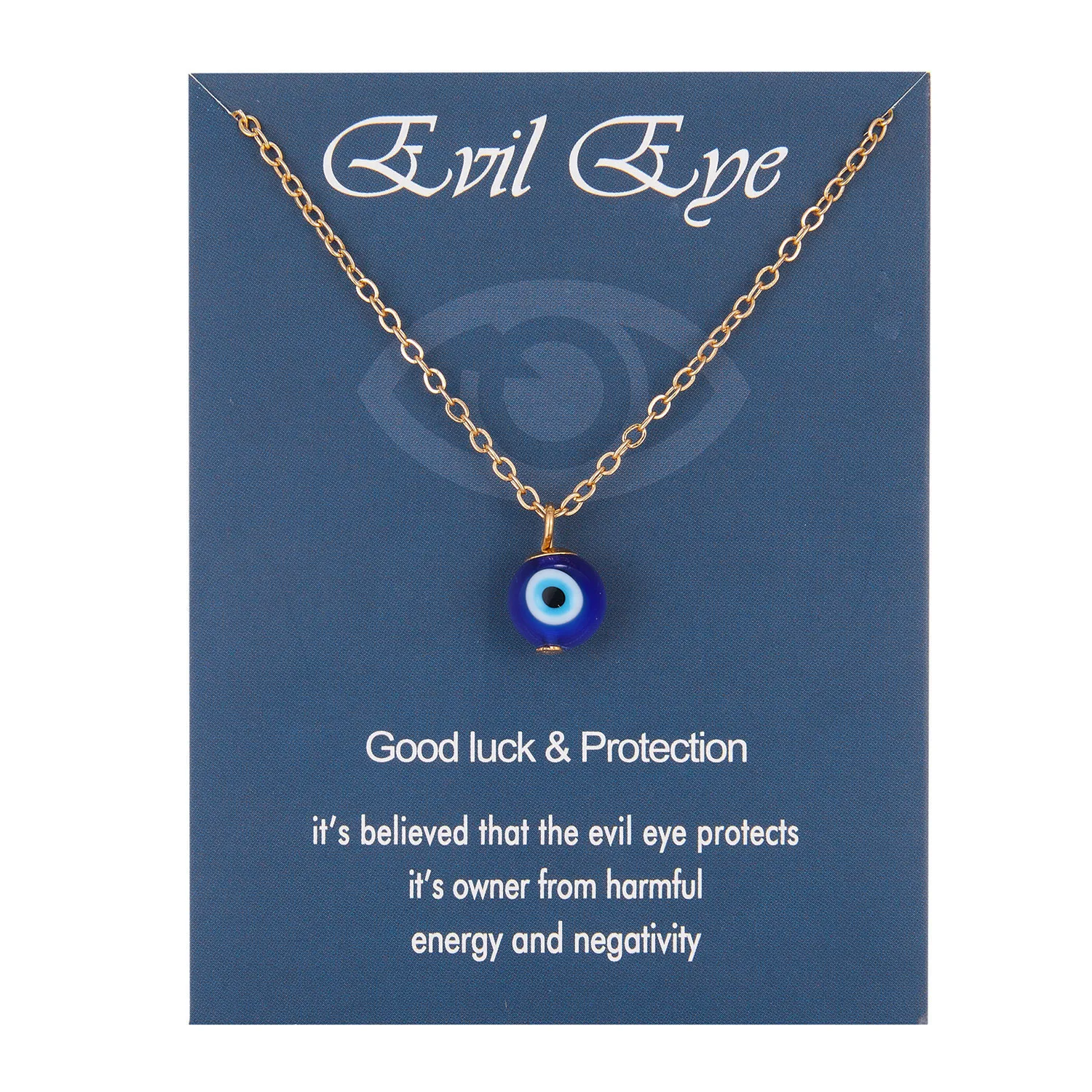 Turkish Evil Eye Necklace Blue Glass Pendant Stainless Steel Chain With Card Bring Good Luck Jewelry For Women Men Birthday Gift