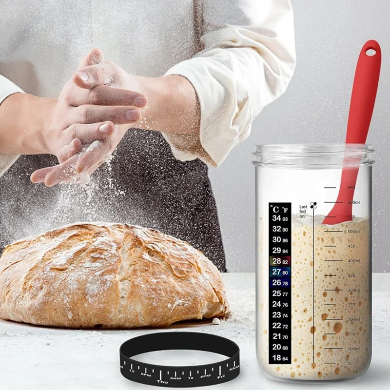 Bread Fermentation Glass Jar, Have Breathable Cloth Cover, Thermometer, Bread Baking,Small