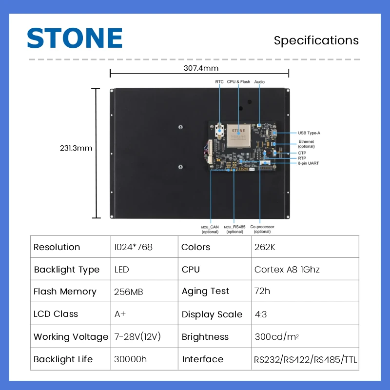 STONE A 15.1 inch Industrial HMI Display Panel TFT LCD with None Touch Screen RS232/RS422/RS485/TTL 1024*768 FOR Arduino