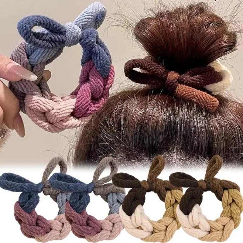 Simple High Elastic Braid Hair Rope Hair Ornament Scrunchie Macaron Hand-knitted Bow Band Hair Ring Ponytail Hair Accessories