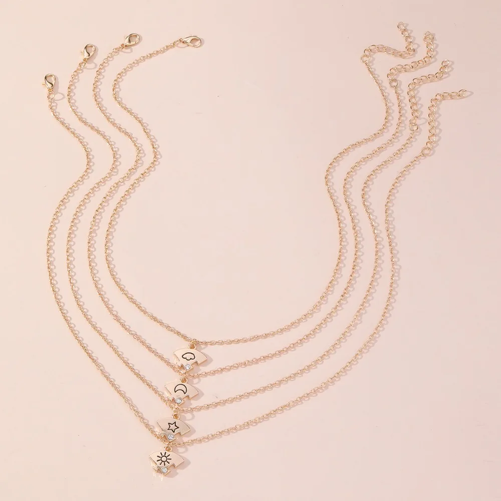 4pcs/set Rhinestone Best Friends Forever Necklace Necklace Combination Jewelry Set Jigsaw BFF Necklace Colorful Splicing
